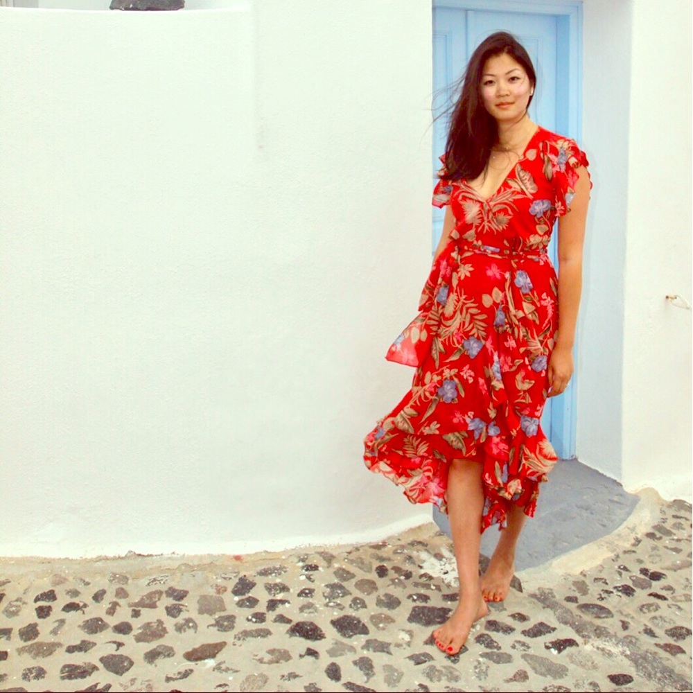 Wayf Clara Ruffled Botanical print wrap dress